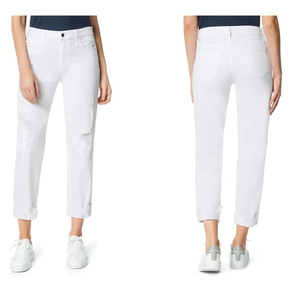 Joe's Jeans Denim - Joes Womens Scout Distressed Mid Rise Slim Boyfriend Cropped Jeans White